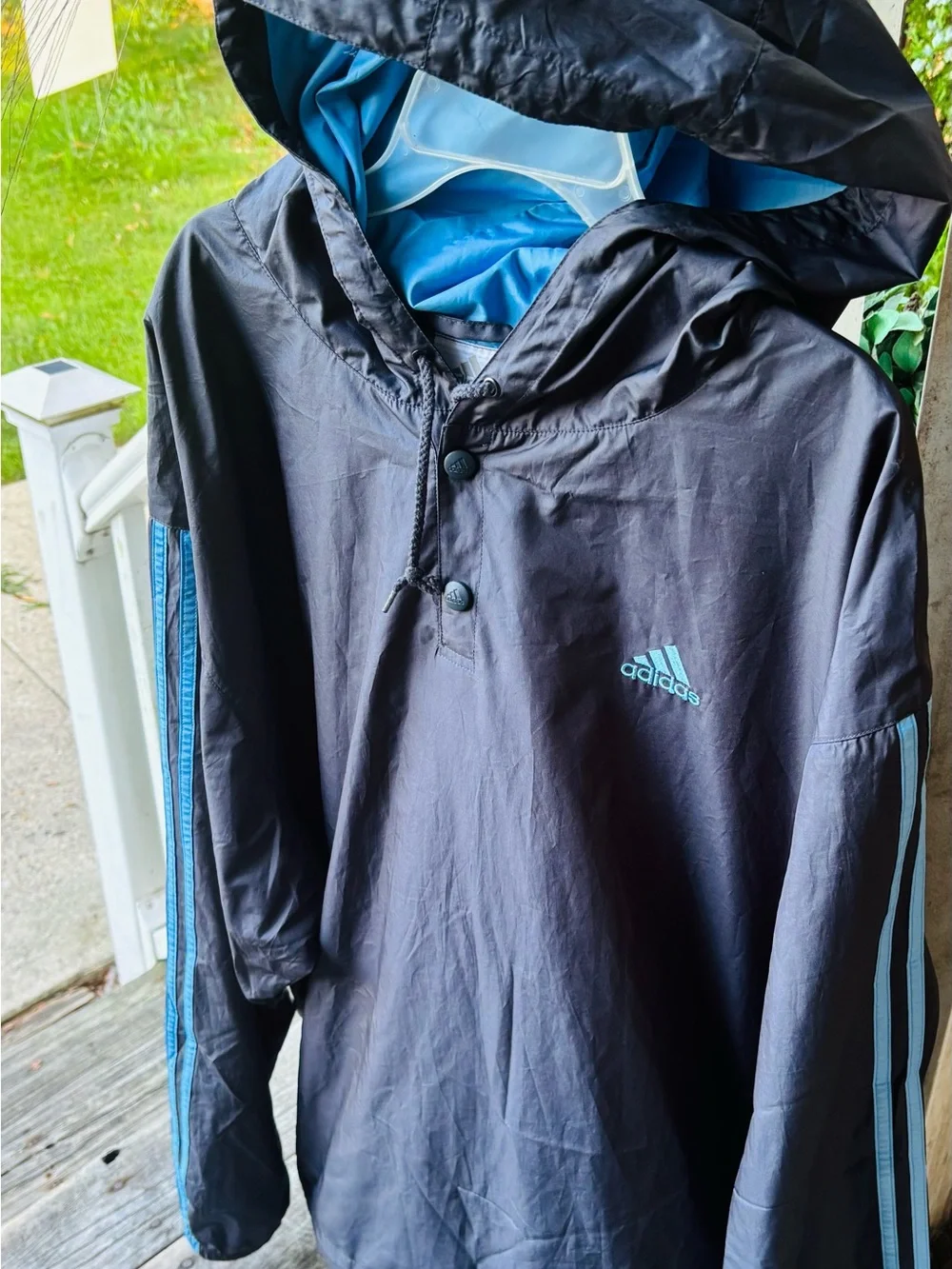 adidas Men's Black & Blue Hooded Windbreaker Jacket